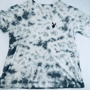 Misguided X Playboy Tie Dye Grey White Cotton Tee, Men's Size M